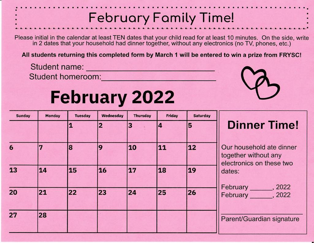 February Family Time calendar
