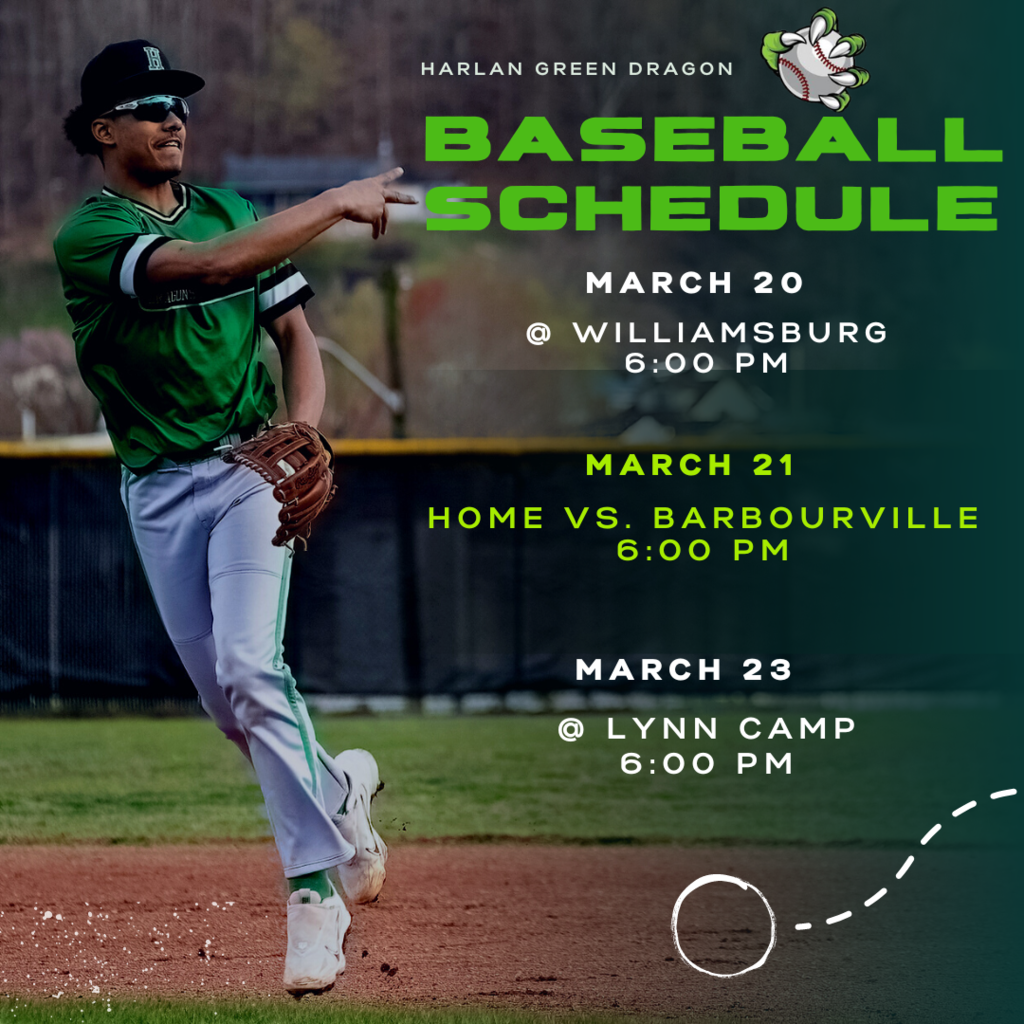 Green Dragon Baseball weekly schedule  week of March 20